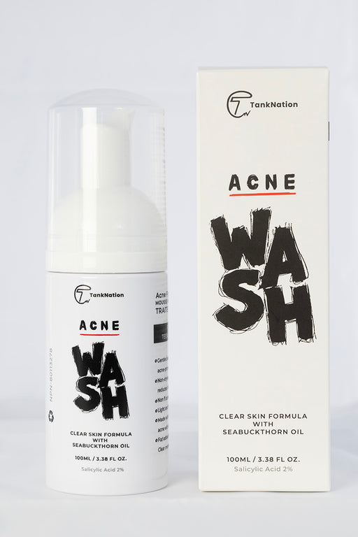TANK NATION Acne Treatment Face Wash - Foaming Cleanser for Acne Control and Reducing - Wash Acne Fighting - Non-Drying Sea Buckthorn Oil Acne Cleanser - Fresh Scented Acne Face Wash 100ml